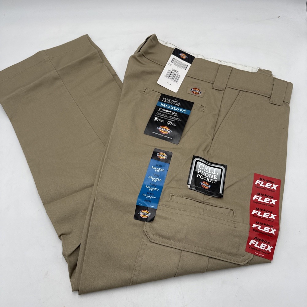 Dickies Flex Twill Cargo Pants Mens 32 x 32 Relaxed Fit Straight Leg Khaki Flex